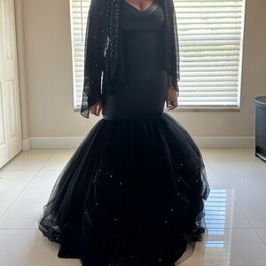 Fishtail, black gown with crystal embellishments